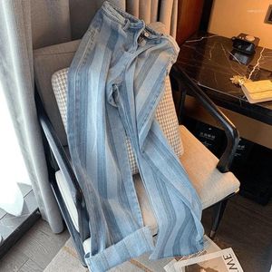 Jeans femininos calças jeans mulher azul calças de cintura alta s listras verticais para mulheres perna reta uma tendência 2024 médio mais vendido r