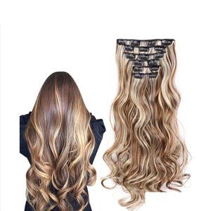 Clipe em / em extensões de cabelo sintético em clipes de extensão de cabelo para mulheres 6pcs conjunto falso hairpiece atacado bk de cabello para drop deli dhjdb