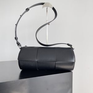 Män kvinnor Cylindrical Crossbody Bag intreccio läder med justerbar remdesigner canette axelväskor runda formväska med låda