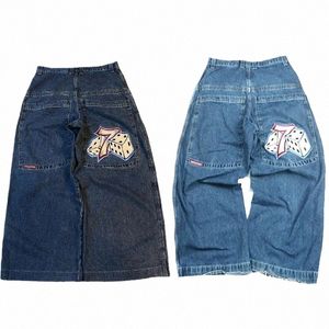 jnco y2kメンジーンズストリートウェアダイスグラフィック刺繍vintageバギージーンズメン女性ヒップホップゴシックワイドレッグジーンズi6nk＃