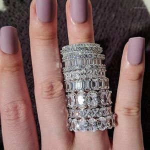 Bröllopsringar Luxury 925 Silver Color Band Eternity Ring for Women Big Gift Ladies Love Zircon Fashion Jewelry243e