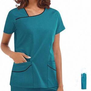 Alta Qualidade Nursing Scrubs Mulheres Uniformes Pet Grooming Scrub Set Manga Curta V-Neck Top e Calças Médico Cirurgia Roupas de Trabalho F5Ok #