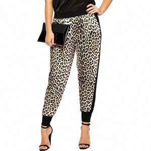 Plus Größe Sommer Frühling Plissee Kausal Leopard Hosen Frauen Elastische Taille Farbe Blockiert Jogginghose Weibliche Große Größe Cargo Hosen p7c4 #