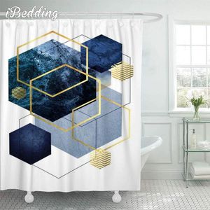 Shower Curtains Modern Nordic Curtain 3D Printed Blue Abstract Geometric Waterproof With Hooks Bath Decoration