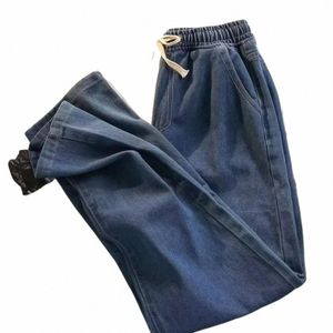 Jeans da uomo Tasche con coulisse in vita elastica Pantaloni denim Pantaloni larghi Autunno Inverno Pantaloni spessi Armygreen Jujutsu Kaisen g1OB #