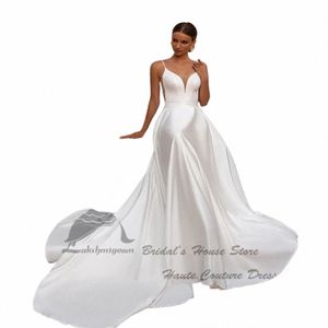 lakshmigown Simple A Line Мягкие атласные свадебные платья на тонких бретельках Vestidos de Novias 2024 Backl Сексуальные свадебные платья a1RV #