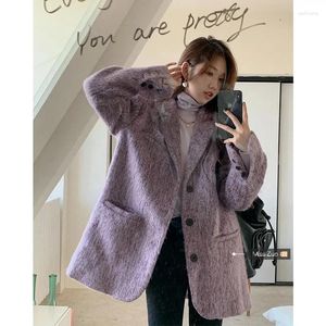 Abiti da donna Lnsozkdg Giacca di lana viola Giacca da donna Autunno Inverno Giacca di media lunghezza 2024 Cappotto piccolo di fascia alta in stile coreano