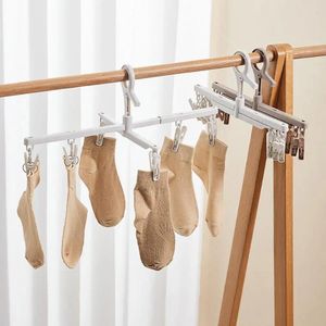 Hangers Sock Clip Hanger 360 Degree Rotating Clothes With Multi Clips For Socks Pants Scarves Anti-slip Foldable Drying Rack