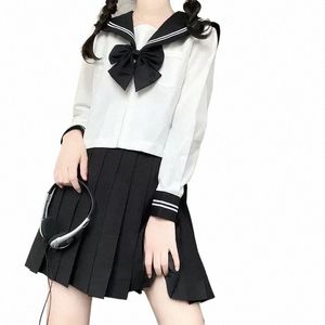 black Japanese Women Basic Navy Suit Costume Girl Uniform S-2XL Sets Sailor Carto School M861#