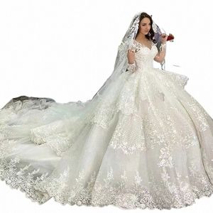 Princ Plus Size Wedding Dres 2023 Applique in pizzo Manica Lg Custom Made Gonna a strati Dubai Arabo Matrimonio da sposa Dr H51k #