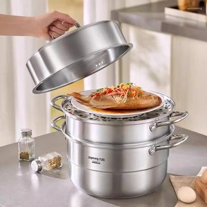 Double Boilers Joyoung Steamer Cooker Pot 3 Layers Steam Stainless Steel Boiler Rice Noodle For Cooking Home Appliances