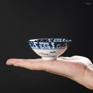 Xícaras pires 1 peça retrô azul e branco cerâmica xícara de chá estilo japonês porcelana saquê cerâmica caneca de café atacado