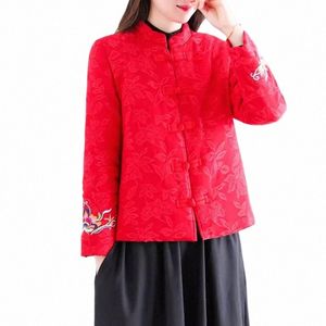 middle Aged Mother's Short Jacquard Cott Jacket Autumn Winter Clothing Chinese Standing Collar Retro Butt Up Quilted Coat K0 z1Qf#