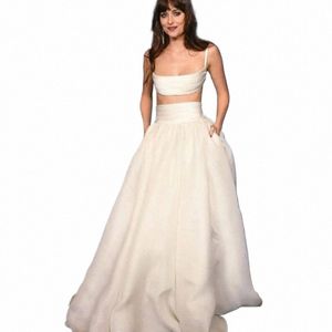 Morden Satin 2024 Dres Wedding for Woman Strapl A-Line Bride Ords Sexy Backl Spaghetti Strap Floor-Length Dr K989#