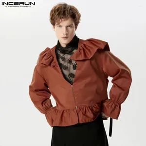 Men's Suits 2024 Blazer Ruffle Solid Color V Neck Long Sleeve Zipper Men Streetwear Fashion Casual Male Thin Coats S-5XL INCERUN