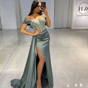 Thinyfull Sexy Abendkleider, lang, schulterfrei, Partykleid, Applikationen, hoher Schlitz, Cocktailkleid, Saudi-Arabien, Dubai, 240314