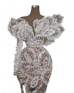 fi 3D Appliques Wedding Dres For Woman Ivory Luxury Bridal Dres 2024 Pearls Court Train Formal Ocn Dres Dubai 37Ew#