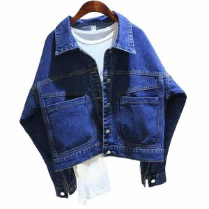 vintage Women short Denim Jacket Spring Autumn new fi big Pocket Single Breasted Lapel jeans Coat Female loose Outwear R574 h6dR#