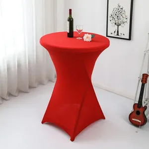 Table Cloth Elastic Tablecloth Bar Decoration Solid Cover Banquet Color Round Cocktail Black
