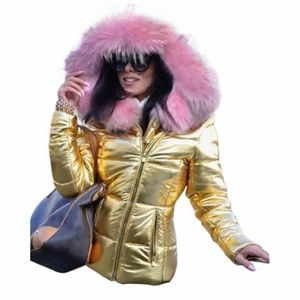 Kapşonlu Kış Parkas Out Giyim Fermuar Cepleri Trend Pamuklu Padet Ceket Kısa Kadınlar Kürk Yaka Sıcak Katlar Ceket R1au#