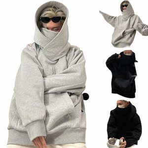 Sonbahar kış yüksek yakalı kapüşonlu kazık gevşek erkekler ceket üstleri harajuku hiphop gotik dış giyim sokak kıyafeti polar kapüşonlu sweatshirt x3qe#