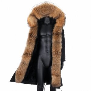 Vinter Men Coat Real Fur Jacket X-LG PARBAGA VATTET STOR NATURA RACCO Päls krage tjock varm ytterkläder fi streetwear 42ix#