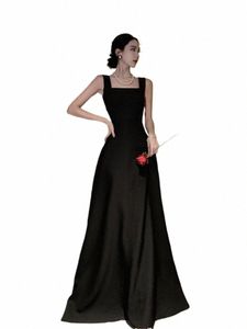 light Luxury Banquet Evening Dr For Woman Black Dra Slimming Off Shoulder Suspender Dres Square Neck Prom Party Gowns G2kM#