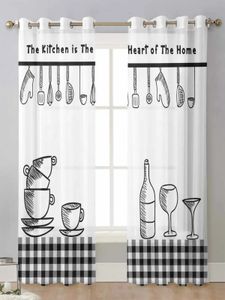 Кухонная утварь, клетчатые прозрачные шторы для окон гостиной, прозрачная вуаль, тюлевая занавеска, шторы Cortinas, домашний декор 240321