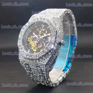 Altri orologi Luxury Mechaincal Mens Iced Diamond Hip Hop Automatic es con quadrante cavo Orologio a lancetta luminoso per uomo Dropshipping T240329