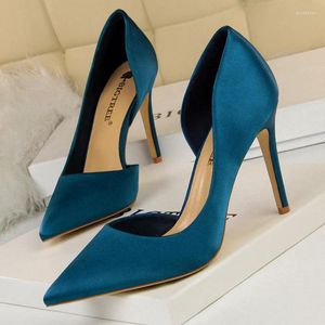 Elbise ayakkabıları kadınlar fetiş 9.5cm yüksek topuklu Kraliyet Blue Burgundy İpek Pompalar Saten Stiletto Lady Escarpins Düğün Gelin Partisi Prom Pembe