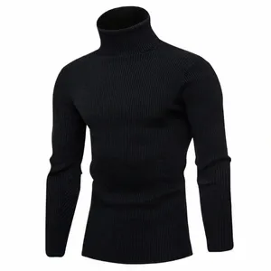 Ny Autumn Winter Turtleneck tröja män solid färg casual ull stickade tröjor tröja herrar smala fit pullover herrkläder t57f#