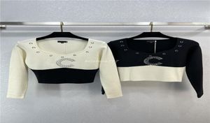 23SS FW Women039S Cashmere Sweaters Knits Designer Tops med brevpärlor Milan Runway Designer Crop Top Shirt High End BodyCon1791296