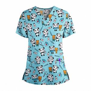 2023 Women Short Sleeve Tops Working Uniform Christmas Thanksgiving T-Shirts Uniforms Printed Beauty Sal pet scrubs 24d7#