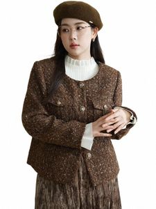 dushu Offie Lady Women Brown Coats 2023 Winter New Full Sleeve V-Neck Women Coats Casual Loose Jacket Coats E4z3#