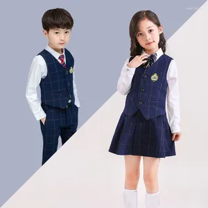 Conjuntos de roupas crianças estilo faculdade colete conjunto criança primavera outono uniformes escolares primários meninos meninas calças camisas gravata borboleta