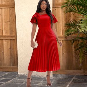 AM211235 Multi -Color Ruffle Edge Mleeves Dressed z setką plisami Elegancka sukienka z krótkim rękawem 871929