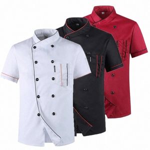 Jaqueta de chef de manga curta, casaco de cozinheiro, barista, padeiro, uniforme de trabalho, garçom, restaurante, hotel, roupas O1j4 #