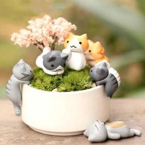 6st/Set Cartoon Lucky Cat Home Garden Bonsai Decorations Miniatyres Gift Lovely Micro Landscape Kitten Miniature Craft