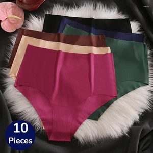 Kadın Panties Bzel 10pcs/Set Yüksek Bel Kesintisiz Kılavuzlar Artı Boyut Yumuşak İpek Saten Çamaşırı Spor Konforu UNDUTS