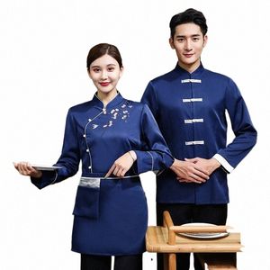 Partihandel Supply Waiter Autumn and Winter Clothes Women's Restaurant Catering Uniform LG Sleeve Plus Size Kinesisk stil Hot PO Q9C9#