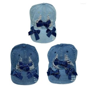 Ball Caps Distressed Hole Baseball With Bowknot Decals Adult Sunproof Peaked Summer Outdoor Cycling Hiking Hat For Teens