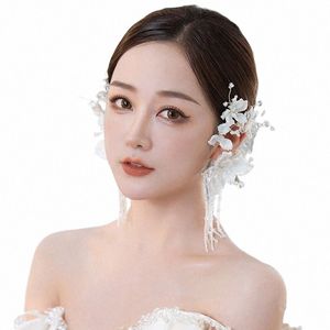 fi FLower Crystal Beads Bride Ear Hanging Headdr Frs Hair Decorati Wedding Hair Accories G7As#