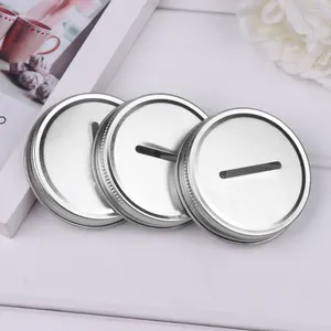 Storage Bottles 8pcs Coin Slot Piggy Bank Lids Stainless Steel Metal Cap Covers 70mm Mason Jars Ball Canning Slotted Inserts Caps