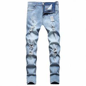 Fi calças masculinas 2023 novos quatro mares respirável rasgado jeans maré estilo clássico streetwear masculino calças jeans azul tamanho grande 3615 #