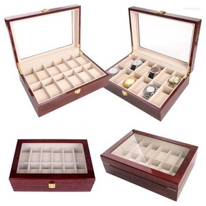 Uhrenboxen Luxus Holz Uhr Rote Box Schmuck Vitrine Halter Organizer Für Uhren Männer Frauen Valentinstag Geschenke