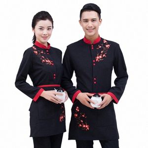 lg Sleeve Working Clothes 2024 Spring/Fall Hotel Fr Print Shirt+Apr Set Coffee Shop Waiter Uniform Coat Cheap Restaurant Q3LU#