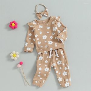 Zestawy odzieży Kwiatowy strój Toddler Girl Ruffle Bluza z długim rękawem Koszulka Koszulka Niemowlę Swetek dla niemowląt i spodnie Zestaw 0-24m