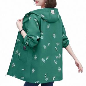 2024 NEW Autumn Women's Jacket Windbreaker Female Print Hooded Lg Casual Basic Coat Loose Jackets Outerwear y6VX#