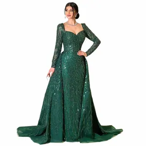 sparkly Green Sequins Lg Evening Dres Sweetheart Lg Sleeves Women's Mermaid Formal Ocn Party Gowns Abendkleider 2024 n2jH#