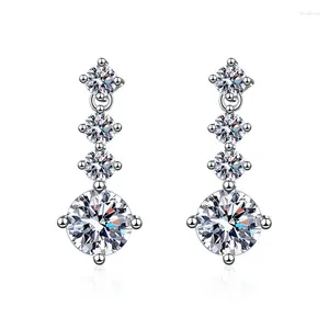 Kolczyki S925 Pure Silver Ear Studs Women's Mosang Diamond High End Edition Tassel Four Claw One Carat